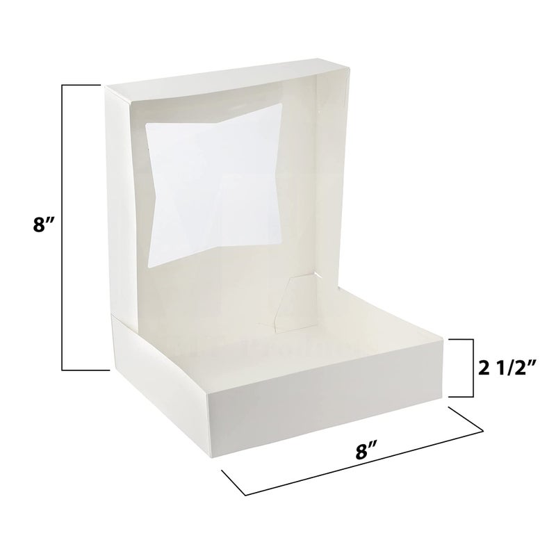 MT Products White Cookie Boxes - Size of 8" X 8" X 2.5" - (25 Pieces) Auto Pop-Up Bakery Boxes with Window - Made in the USA - Image 3